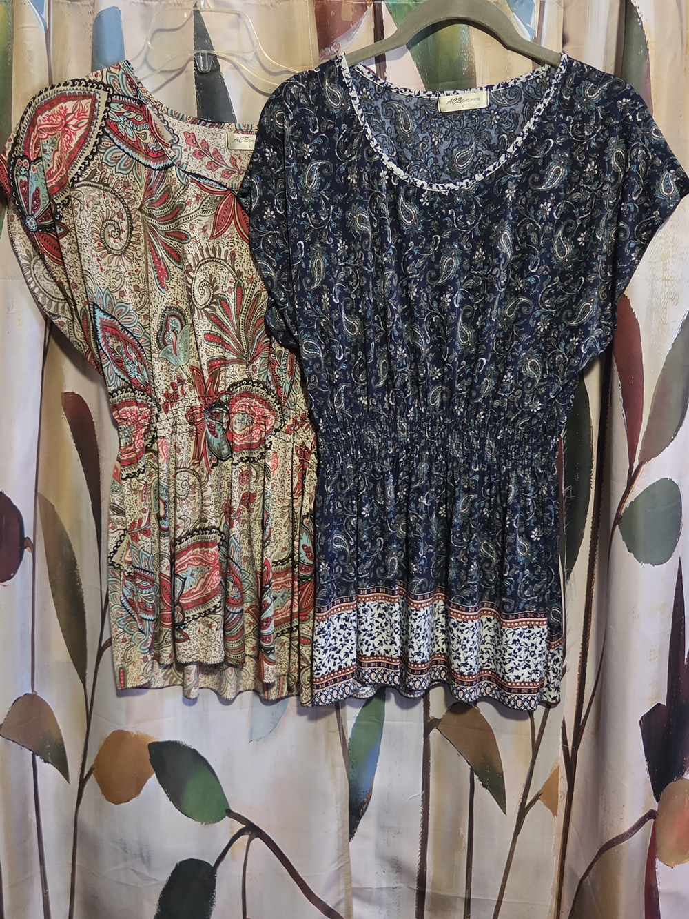 Navy Paisley Short-Sleeve Peasant Top by A New Day Set Of 2